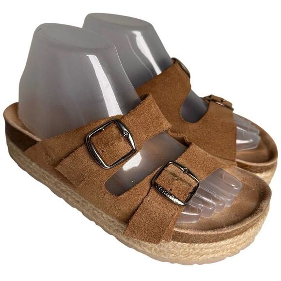Yokono Tan Leather Sandals Slides Women Sz 9 M Made in Spain Adjust Buckles Boho - Picture 1 of 16